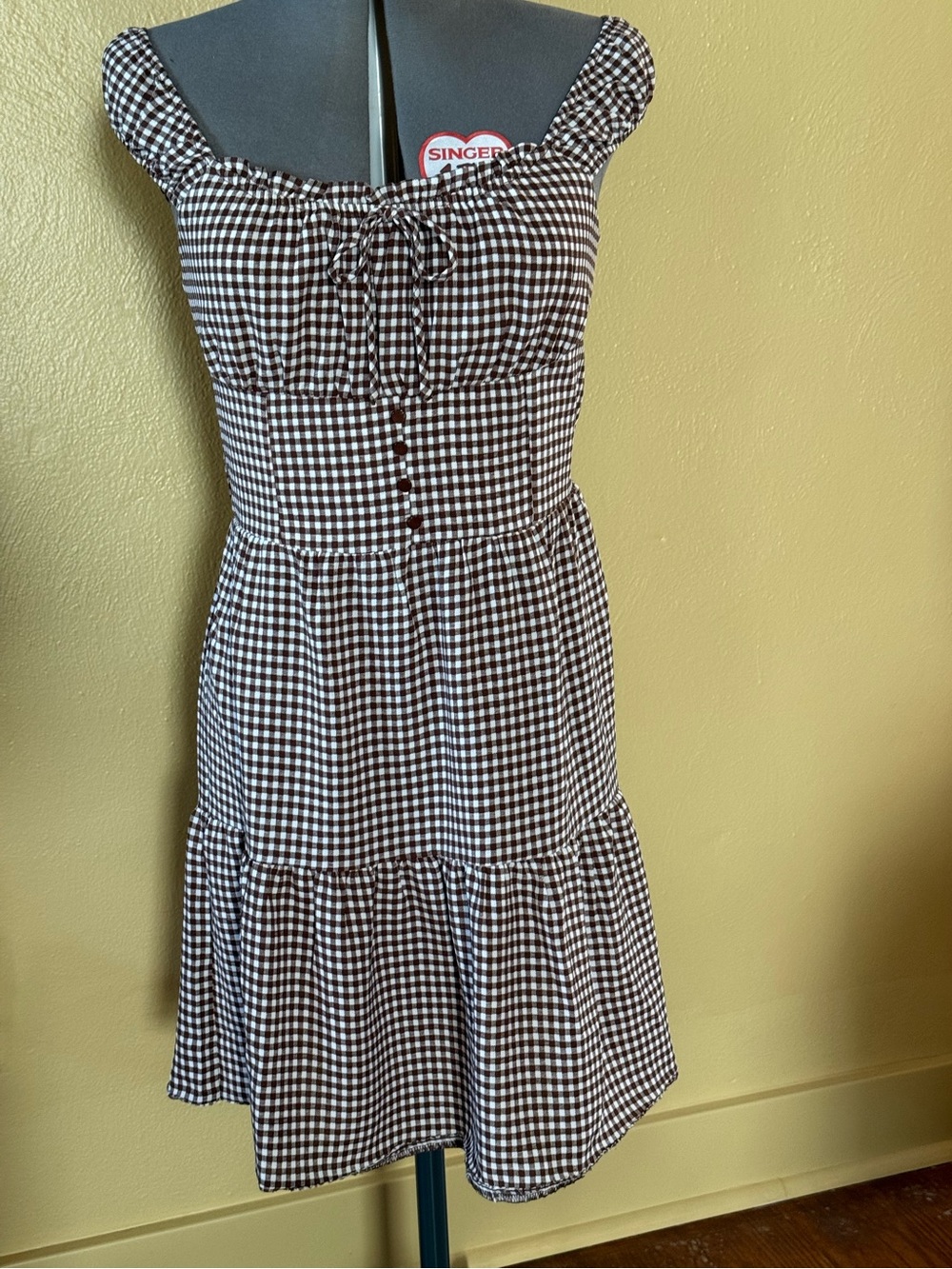 Brown Gingham Babydoll Dress